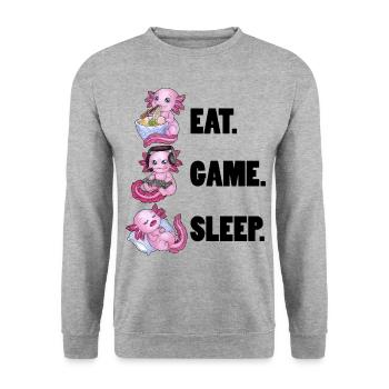 Eat Game Sleep - Cute Axolotl tolle Geschenkidee - Unisex Pullover - Weißgrau meliert - Vorne - Alina (178cm) & Michal (187cm)