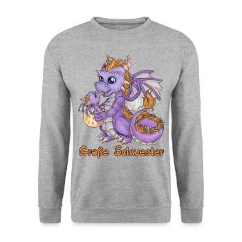 Große Schwester Niedlicher Drache Geschwister Paar - Unisex Pullover - Weißgrau meliert - Vorne - Alina (178cm) & Michal (187cm)