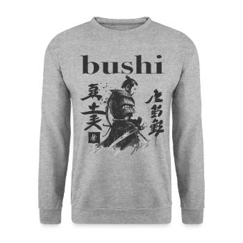 Bushi Samurai Krieger - Unisex Pullover - Weißgrau meliert - Vorne - Alina (178cm) & Michal (187cm)