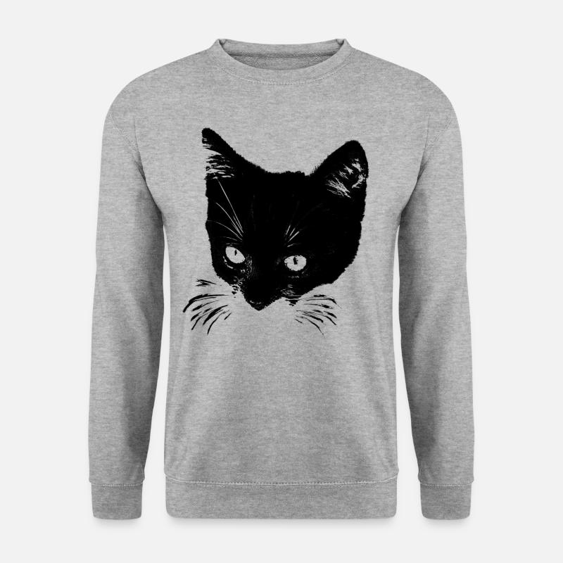 Schwarze Katze - Unisex Pullover - Weißgrau meliert