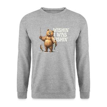 Funny Quote Fishing Bear Wishin' I Was Fishin' For - Unisex Sweatshirt - salt & pepper - Front - Alina (178cm) & Michal (187cm)