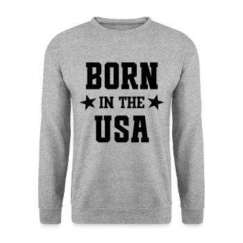 Geboren in den USA - Unisex Pullover - Weißgrau meliert - Vorne - Alina (178cm) & Michal (187cm)