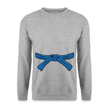 Karate blauer Gürtel Kyu Karate Schüler Geschenk - Unisex Pullover - Weißgrau meliert - Vorne - Alina (178cm) & Michal (187cm)
