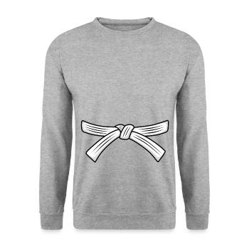 Karate weißer Gürtel Kyu Karate Schüler Geschenk - Unisex Pullover - Weißgrau meliert - Vorne - Alina (178cm) & Michal (187cm)