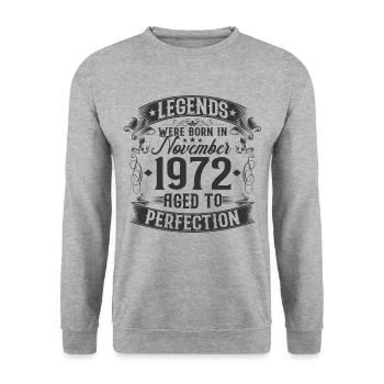 Novembre Né 1972 Légendes Anniversaire - Sweat-shirt Unisexe - gris chiné - Devant - Alina (178cm) & Michal (187cm)