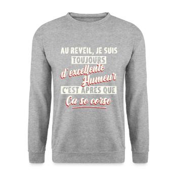 Citation drôle mauvaise humeur matin réveil humour - Sweat-shirt Unisexe - gris chiné - Devant - Alina (178cm) & Michal (187cm)