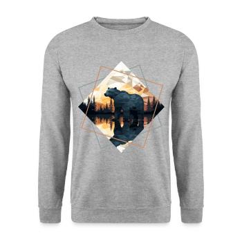 Abstrakter Bär in den Bergen - Unisex Pullover - Weißgrau meliert - Vorne - Alina (178cm) & Michal (187cm)