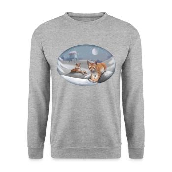 Lynx and Snow - Cat - Pet Animals - Unisex Sweatshirt - salt & pepper - Front - Alina (178cm) & Michal (187cm)
