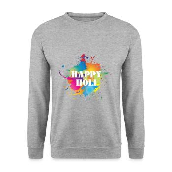 Happy Holi Musik Festival - Unisex Pullover - Weißgrau meliert - Vorne - Alina (178cm) & Michal (187cm)