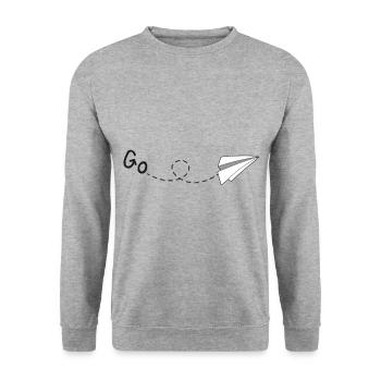 Papierflieger Papierflugzeug - Unisex Pullover - Weißgrau meliert - Vorne - Alina (178cm) & Michal (187cm)