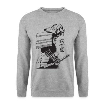 Samurai Warrior Washed, Retro - Unisex Sweatshirt - salt & pepper - Front - Alina (178cm) & Michal (187cm)
