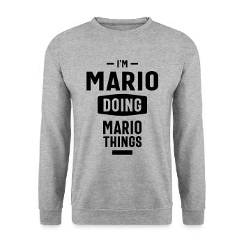 Mario Personalized Name Birthday Gift - Unisex Sweatshirt - salt & pepper - Front - Alina (178cm) & Michal (187cm)