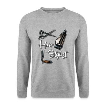 Hair Stylist. Frisör - Unisex Pullover - Weißgrau meliert - Vorne - Alina (178cm) & Michal (187cm)