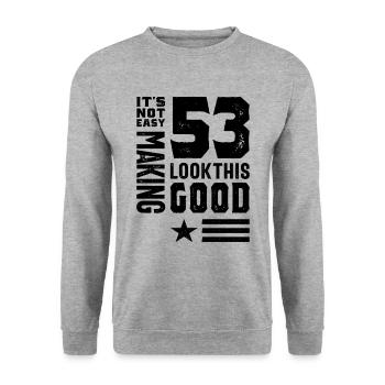 53 Jahre53 Jahre alt 53. Geburtstag Lustiges Geschenk - Unisex Pullover - Weißgrau meliert - Vorne - Alina (178cm) & Michal (187cm)