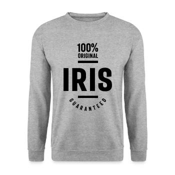 Iris personalisierter Name Geburtstagsgeschenk - Unisex Pullover - Weißgrau meliert - Vorne - Alina (178cm) & Michal (187cm)