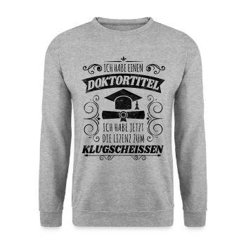 Schöner Promotion Spruch für Kommilitonen Geschenk - Unisex Pullover - Weißgrau meliert - Vorne - Alina (178cm) & Michal (187cm)