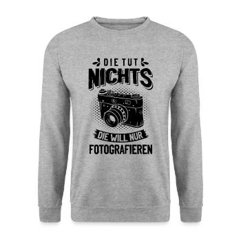 Lustiger Fotograf Spruch, Fotografie Geschenk - Unisex Pullover - Weißgrau meliert - Vorne - Alina (178cm) & Michal (187cm)