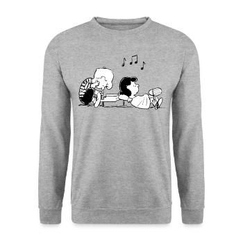 Peanuts Schroeder Und Lucy - Unisex Pullover - Weißgrau meliert - Vorne - Alina (178cm) & Michal (187cm)