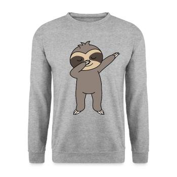 Dabbing Faultier - Unisex Pullover - Weißgrau meliert - Vorne - Alina (178cm) & Michal (187cm)