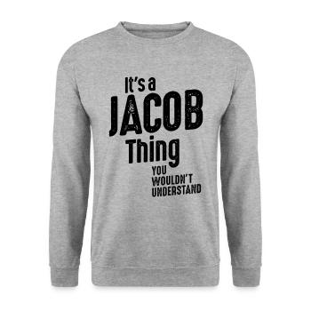 C’est un drôle d’anniversaire personnalisé Jacob Thing - Sweat-shirt Unisexe - gris chiné - Devant - Alina (178cm) & Michal (187cm)