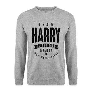 Membre à vie de l’équipe Harry Drôle personnalisé - Sweat-shirt Unisexe - gris chiné - Devant - Alina (178cm) & Michal (187cm)