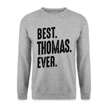 Mens Funny Personalized Name Thomas - Unisex Sweatshirt - salt & pepper - Front - Alina (178cm) & Michal (187cm)