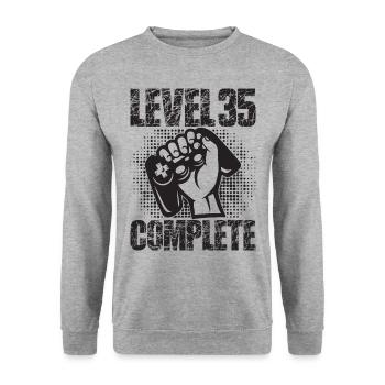 Level 35 Complete Birthday Gift 35 Years - Unisex Sweatshirt - salt & pepper - Front - Alina (178cm) & Michal (187cm)
