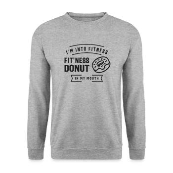 Ich stehe auf Fitness Fit'ness Donut In My Mouth - Unisex Pullover - Weißgrau meliert - Vorne - Alina (178cm) & Michal (187cm)