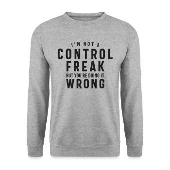 Ich bin kein Kontrollfreak, aber du machst es falsch - Unisex Pullover - Weißgrau meliert - Vorne - Alina (178cm) & Michal (187cm)