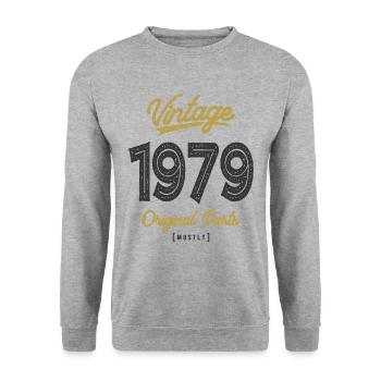 Vintage 1979 Pièces d’origine - 43ème anniversaire Rétro - Sweat-shirt Unisexe - gris chiné - Devant - Alina (178cm) & Michal (187cm)