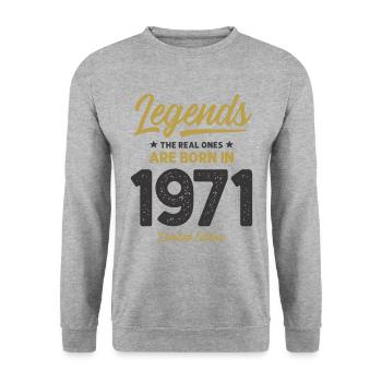 Légendes Nées en 1971 - 51ème anniversaire - Sweat-shirt Unisexe - gris chiné - Devant - Alina (178cm) & Michal (187cm)