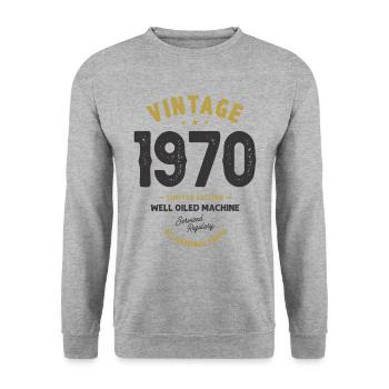 Vintage Born in 1970 - 52nd birthday - Unisex Sweatshirt - salt & pepper - Front - Alina (178cm) & Michal (187cm)