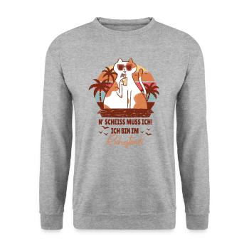 N' Scheiss Muss Ich Ich Bin Im Ruhestand Katze - Unisex Pullover - Weißgrau meliert - Vorne - Alina (178cm) & Michal (187cm)