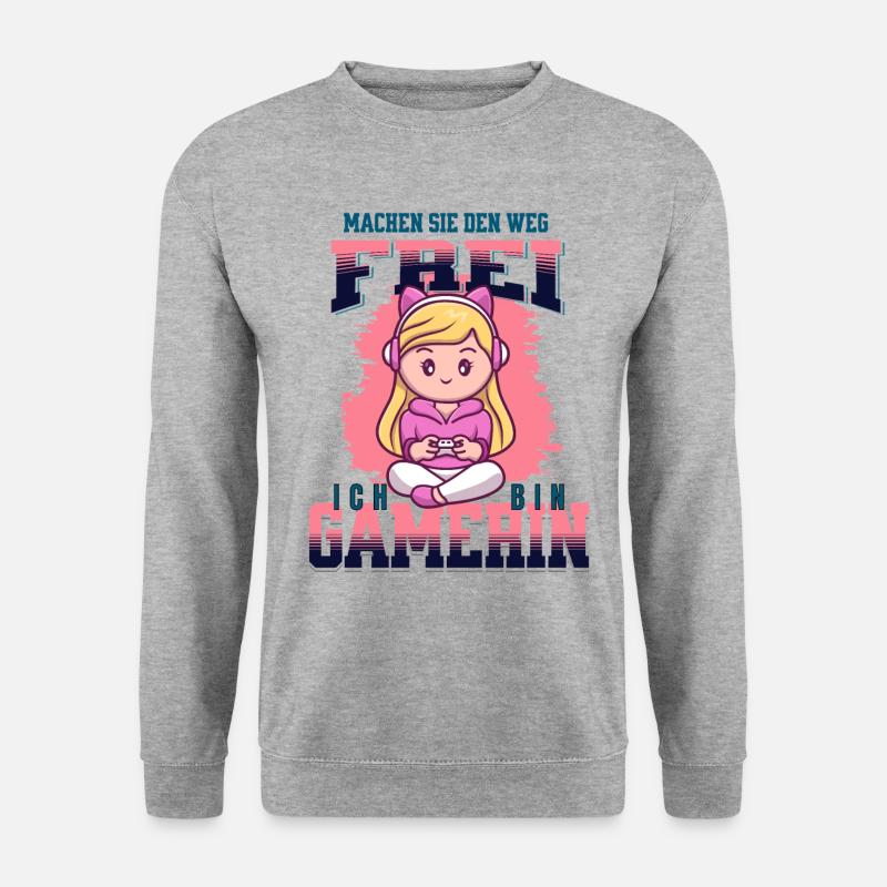 Gamerin Zockerin hat es eilig - Unisex Pullover - Weißgrau meliert