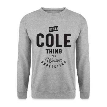 Es ist ein Cole Thing Personalisierter Name - Unisex Pullover - Weißgrau meliert - Vorne - Alina (178cm) & Michal (187cm)
