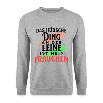 Für Hunde Frauchen ein toller Spruch - Unisex Pullover - Weißgrau meliert - Vorne - Alina (178cm) & Michal (187cm)