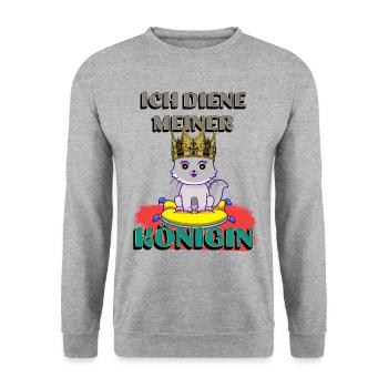 Katzen Königin Katzenfreunde Katzenliebhaber - Unisex Pullover - Weißgrau meliert - Vorne - Alina (178cm) & Michal (187cm)