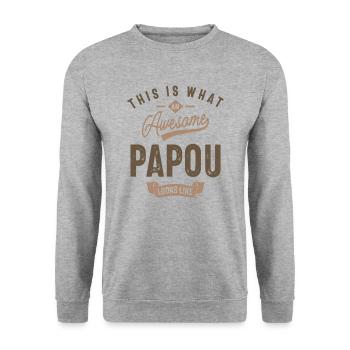This is What an Awesome Papou Looks Like - Unisex Sweatshirt - salt & pepper - Front - Alina (178cm) & Michal (187cm)