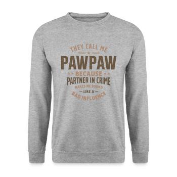 Sie nennen mich Pawpaw, weil sie Partner in Crime sind - Unisex Pullover - Weißgrau meliert - Vorne - Alina (178cm) & Michal (187cm)