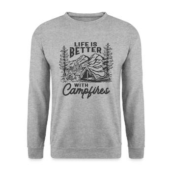 Life is Better With Campfires Outdoor Adventure - Unisex Sweatshirt - salt & pepper - Front - Alina (178cm) & Michal (187cm)
