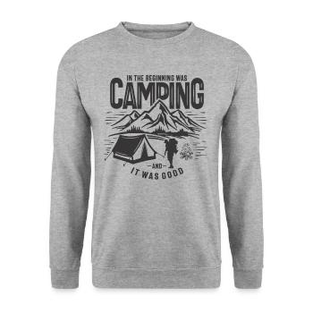 In The Beginning Was Camping Outdoor Adventure - Unisex Sweatshirt - salt & pepper - Front - Alina (178cm) & Michal (187cm)
