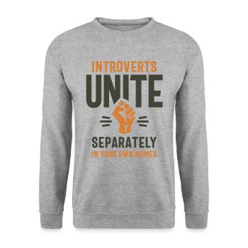 Introverts Unite Separately Funny Quote - Unisex Sweatshirt - salt & pepper - Front - Alina (178cm) & Michal (187cm)