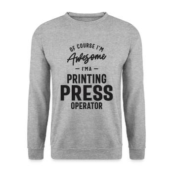 Großartig, ich bin Druckmaschinenführer - Unisex Pullover - Weißgrau meliert - Vorne - Alina (178cm) & Michal (187cm)