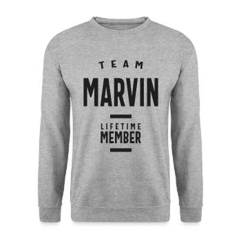 Team Marvin Lifetime Mitglied - Unisex Pullover - Weißgrau meliert - Vorne - Alina (178cm) & Michal (187cm)