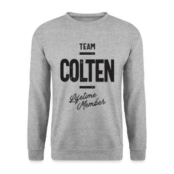 Benutzerdefinierter Colten-Name - Unisex Pullover - Weißgrau meliert - Vorne - Alina (178cm) & Michal (187cm)