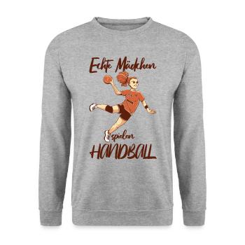 Handballspielerin Handball Ball Outfit Handballer - Unisex Pullover - Weißgrau meliert - Vorne - Alina (178cm) & Michal (187cm)
