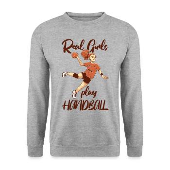 Joueuse de handball Girl Real Girls Play - Sweat-shirt Unisexe - gris chiné - Devant - Alina (178cm) & Michal (187cm)