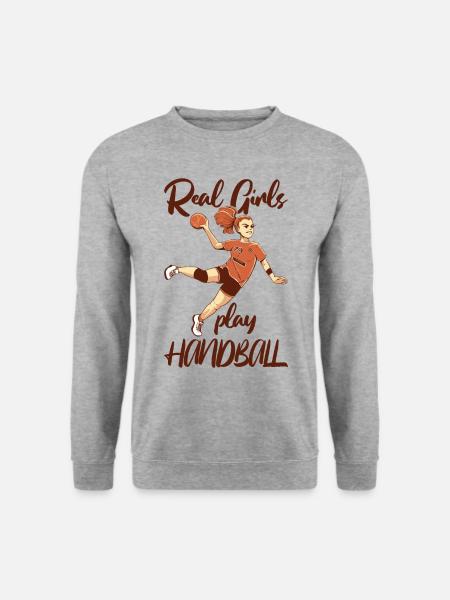 Handballspielerin Girl Echte Mädchen spielen - Unisex Pullover - Weißgrau meliert