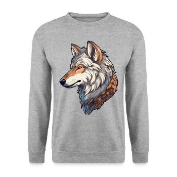 Wolf Kostüm blauer Wolfskopf Werwolf und - Unisex Pullover - Weißgrau meliert - Vorne - Alina (178cm) & Michal (187cm)