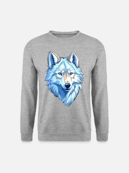 Ulvekostume blåt ulvehoved varulv og - Unisex sweater - hvidgrå meleret